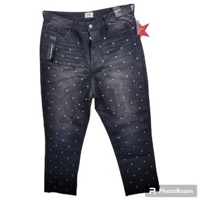 #7  Simple Society 5\27 Super High Rise Straight Black Crop Jeans gem stones